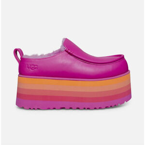 NEW Ugg Urseen Platform Raspberry Multi Leather Fur Wool All Gender M7/W8 Sandal